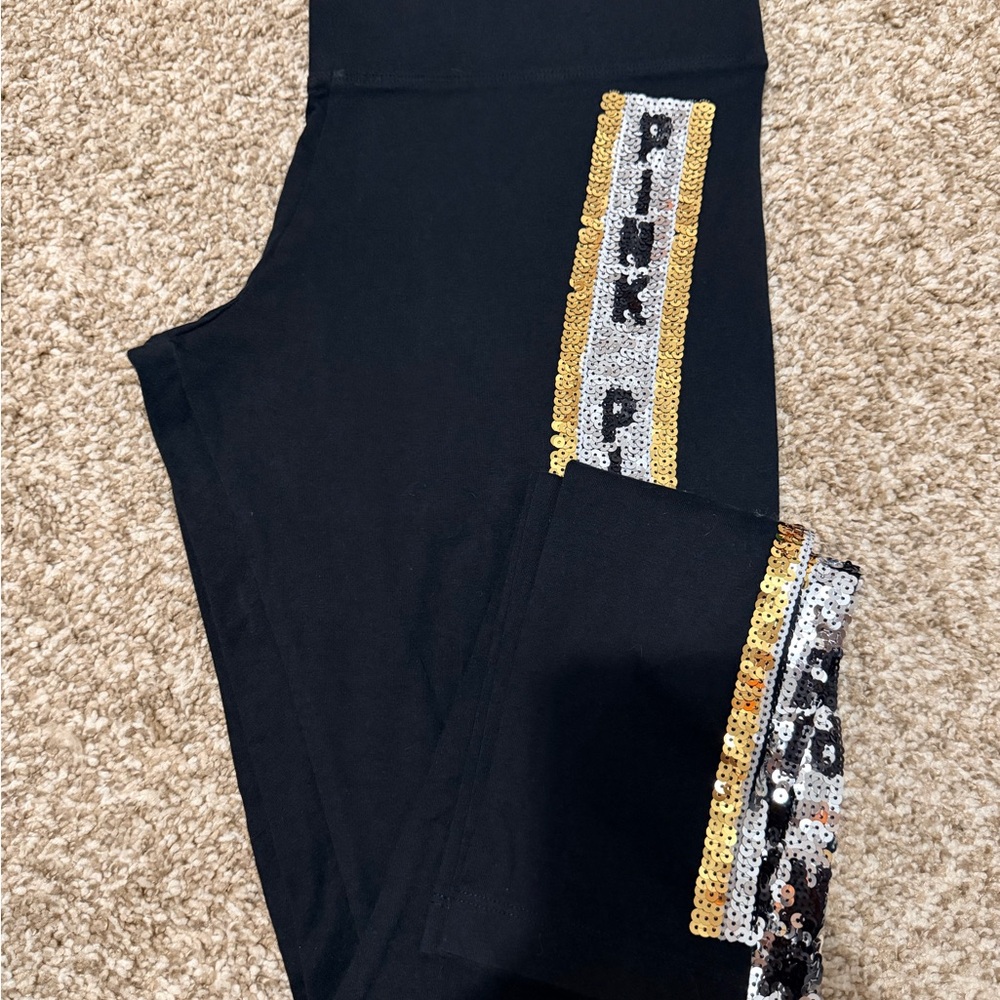 Victoria's Secret Black Leggings with Glittering Stripes